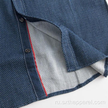 Зимние мужские рубашки из плотной ткани с короткими рукавами индиго